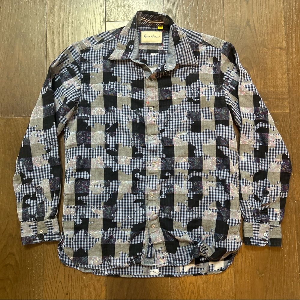 Robert Graham Blue Camouflage Longsleeve Shirt Pearl Snap Mens Medium